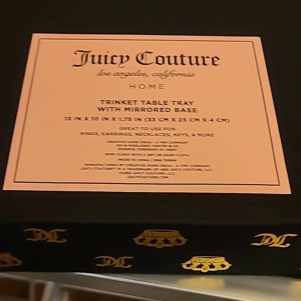 Juicy Couture Luxury Black and Gold Mirrored Table Trinket Decorative Tray